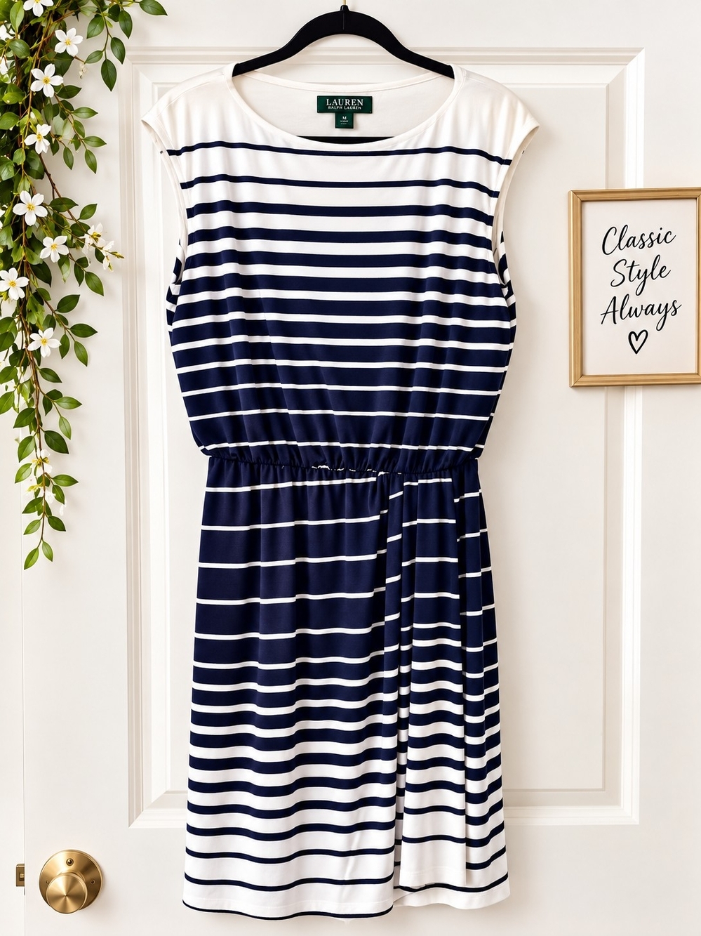 Lauren Ralph Lauren Striped Sleeveless Blouson Jersey Dress Coastal Preppy 12
